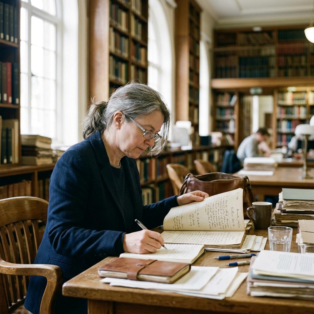 Dedicated researcher analyzing documents