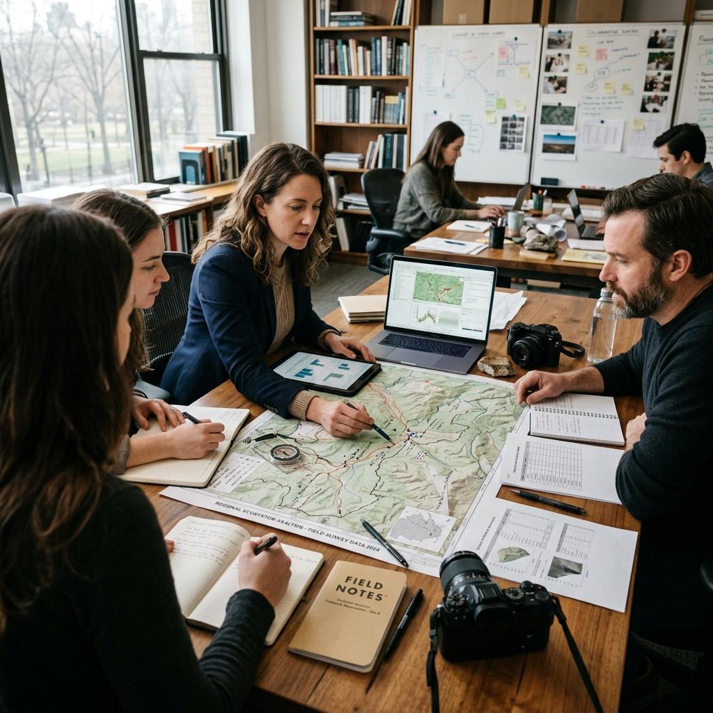 Research team conducting fieldwork analysis